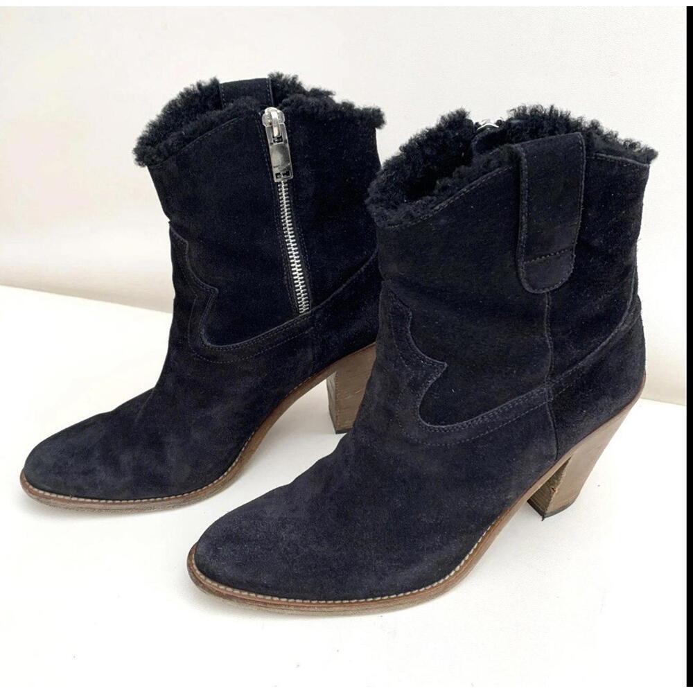 Saint Laurent Paris Suede Ankle Boots Sheepskin Lined Sz 39 Or 9